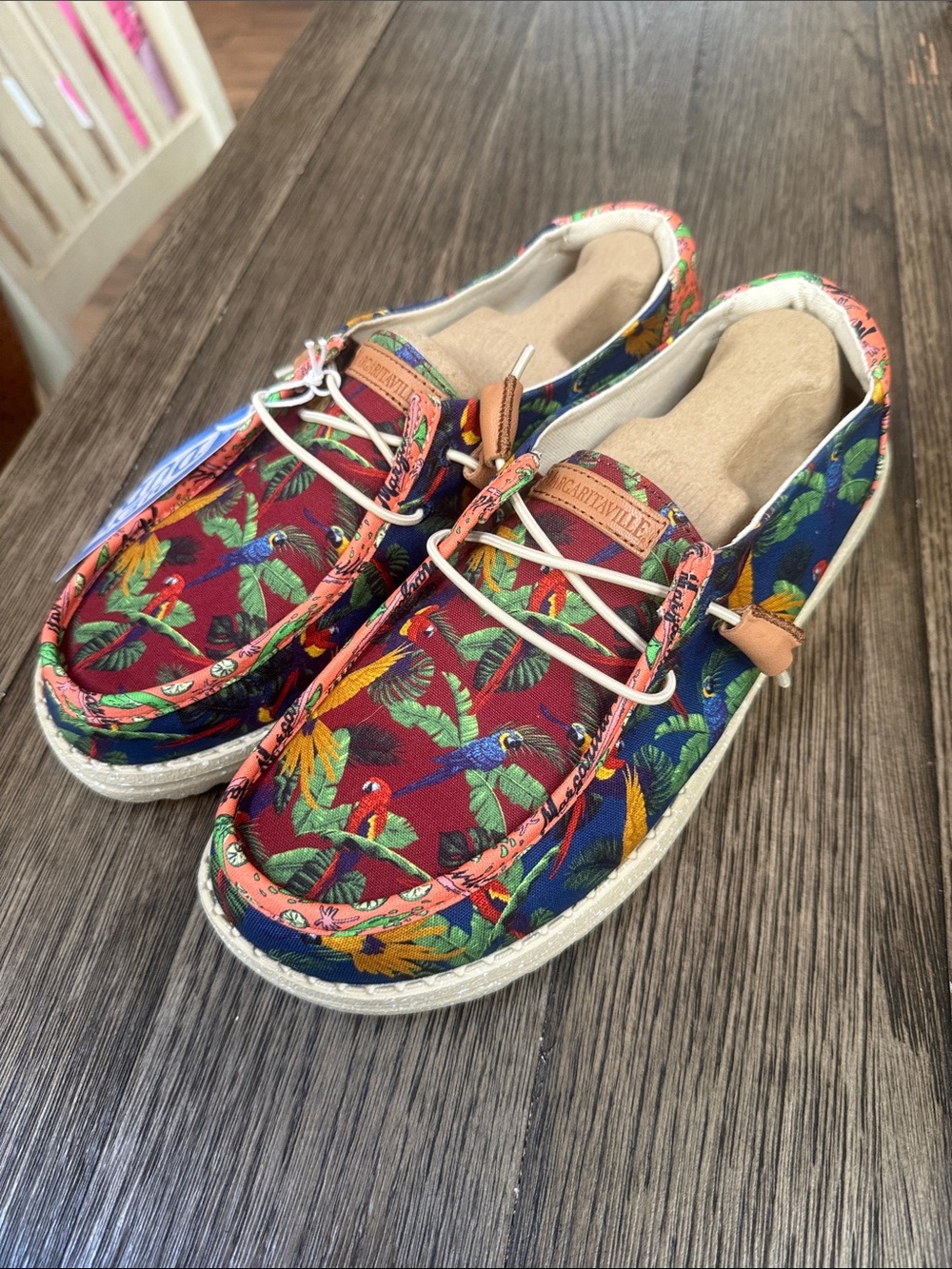Hey Dude Women's Espadrilles Tropical Parrot Print - Red, Blue, Green